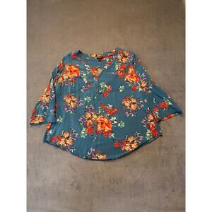 Torrid Womens 2X Multicolor Harper Challis Floral Blue Pullover Blouse Boho